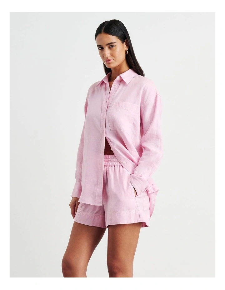 Gigi Linen Relaxed Shirt in Pink image 3