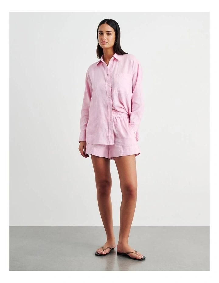 Gigi Linen Relaxed Shirt in Pink image 4