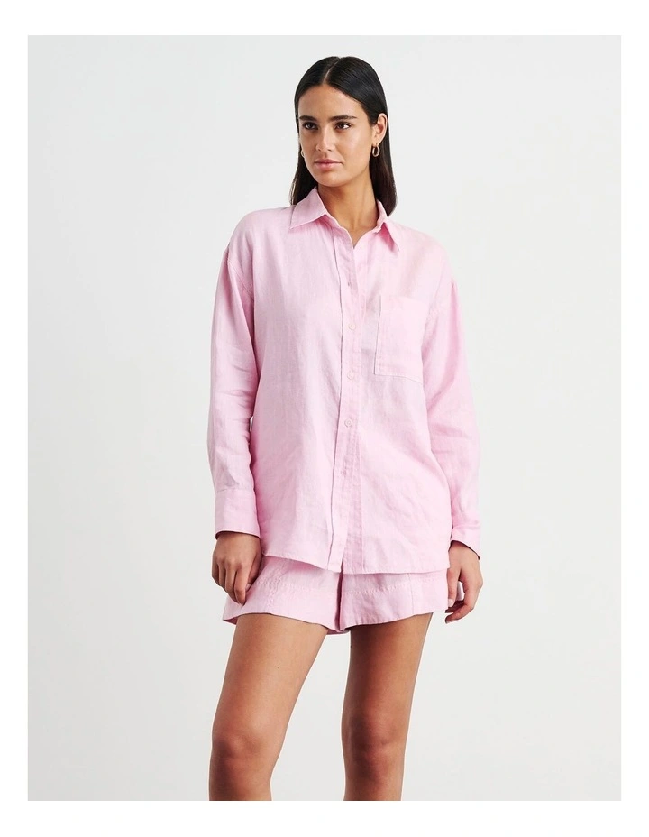 Gigi Linen Relaxed Shirt in Pink image 5