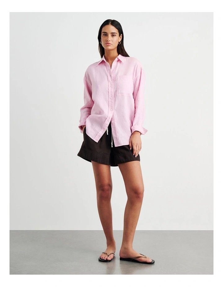 Gigi Linen Relaxed Shirt in Pink image 6