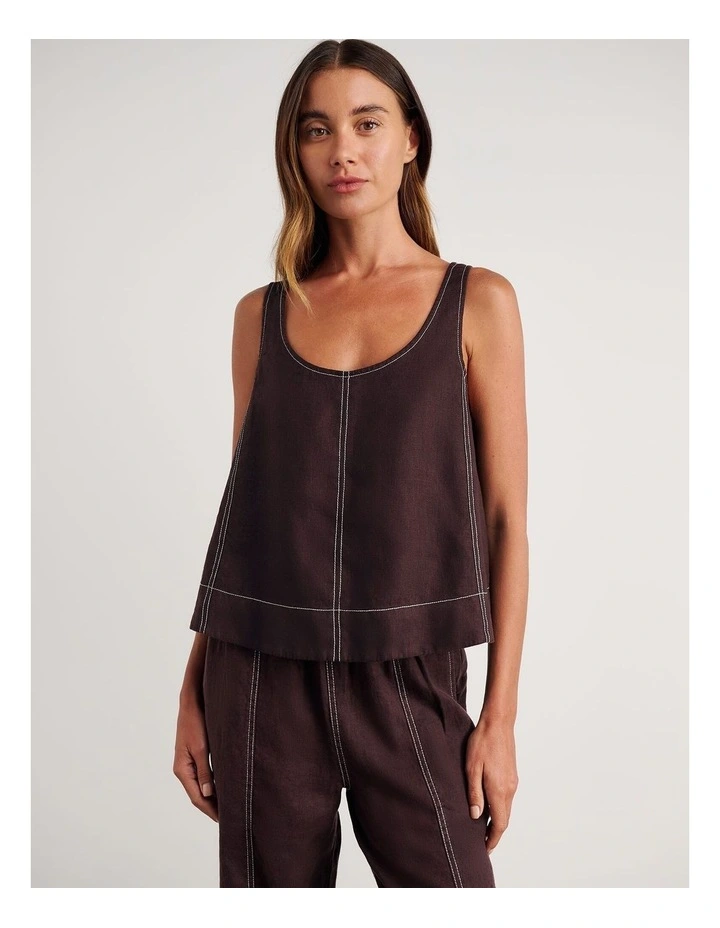 Sabine Linen Scoop Cami in Brown image 1