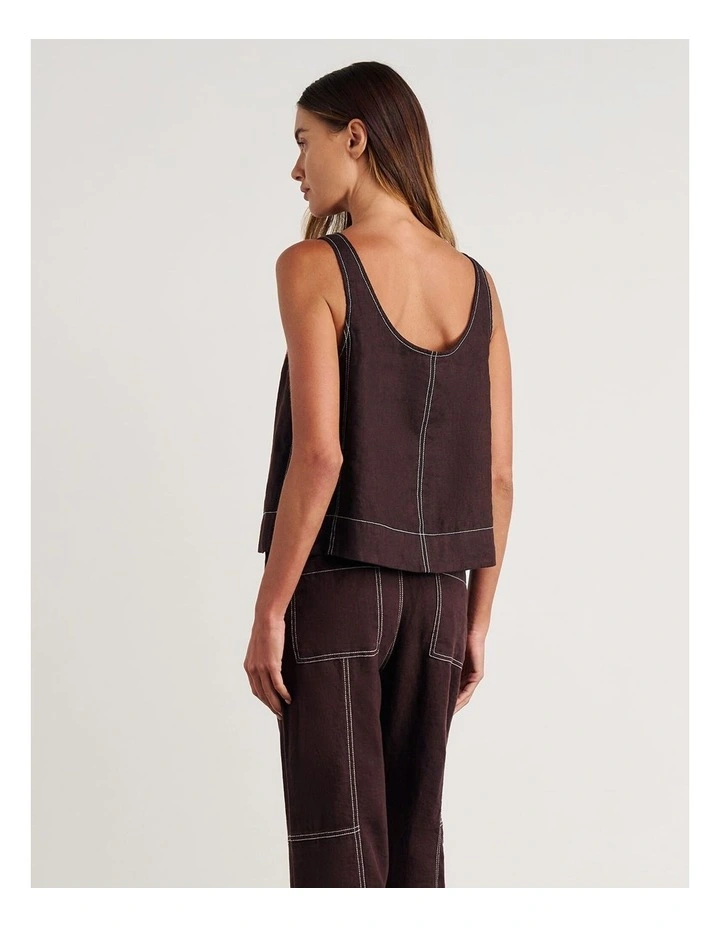 Sabine Linen Scoop Cami in Brown image 2