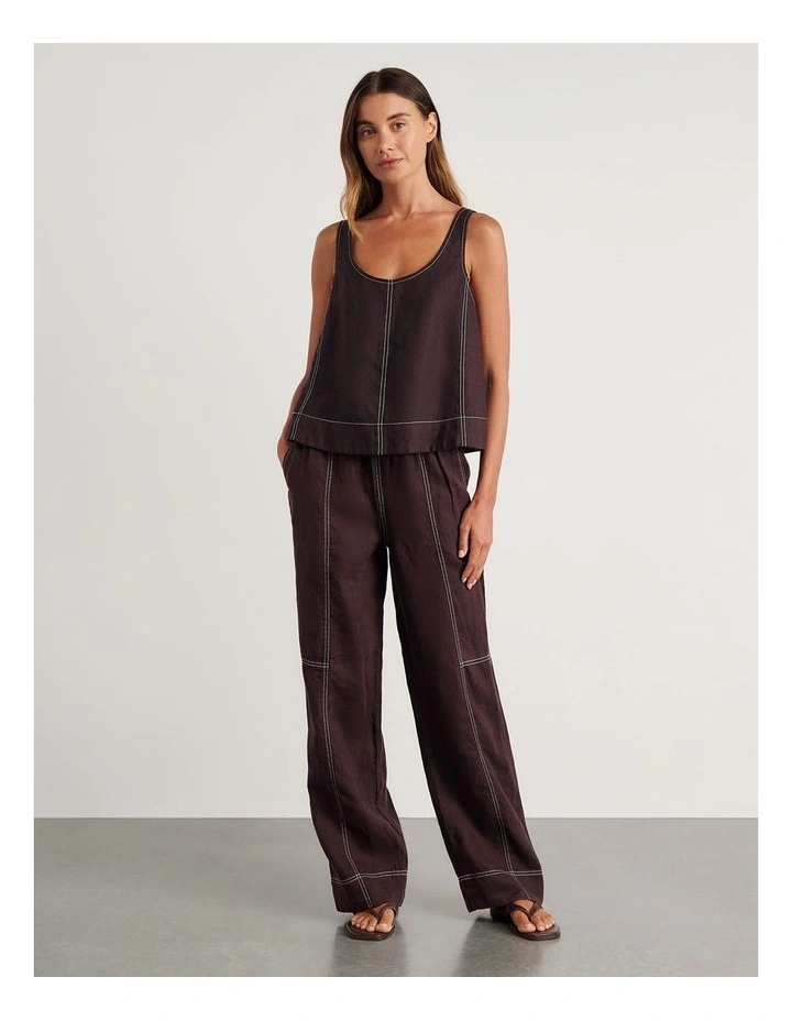 Sabine Linen Scoop Cami in Brown image 3