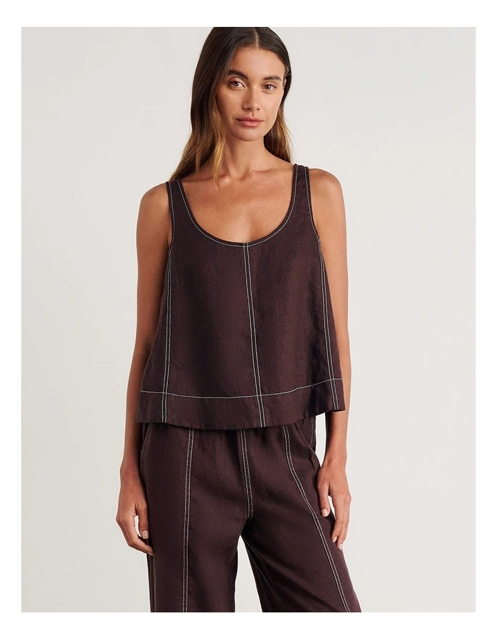 Sabine Linen Scoop Cami in Brown image 4