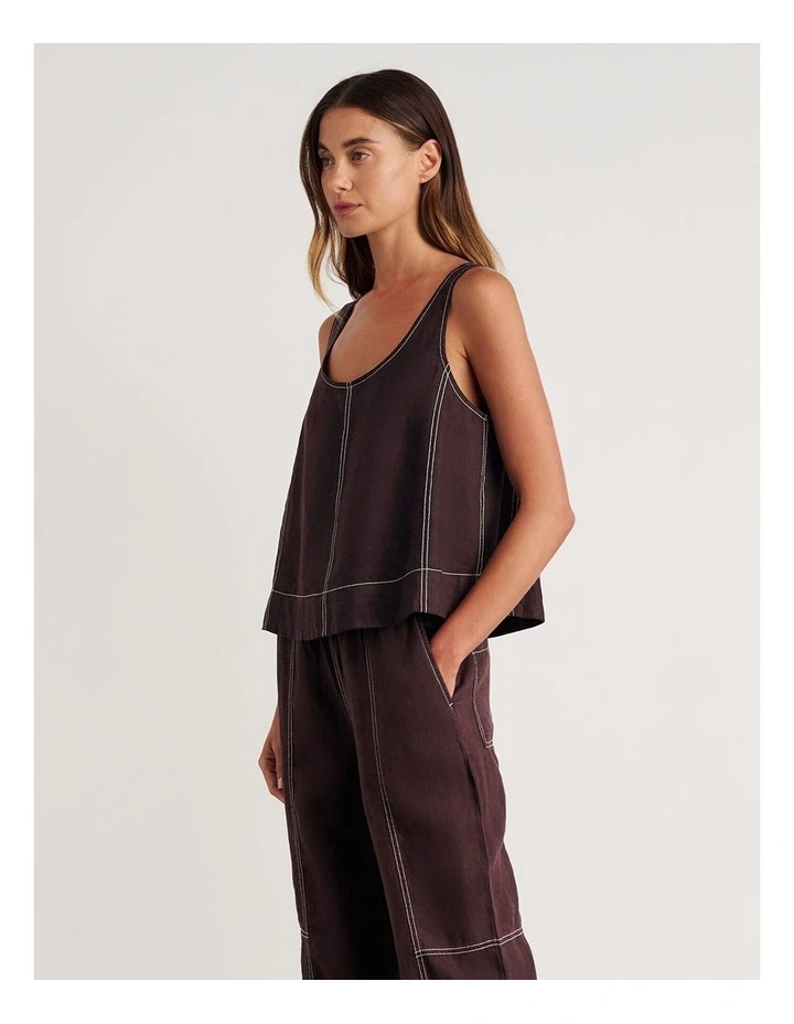 Sabine Linen Scoop Cami in Brown image 5