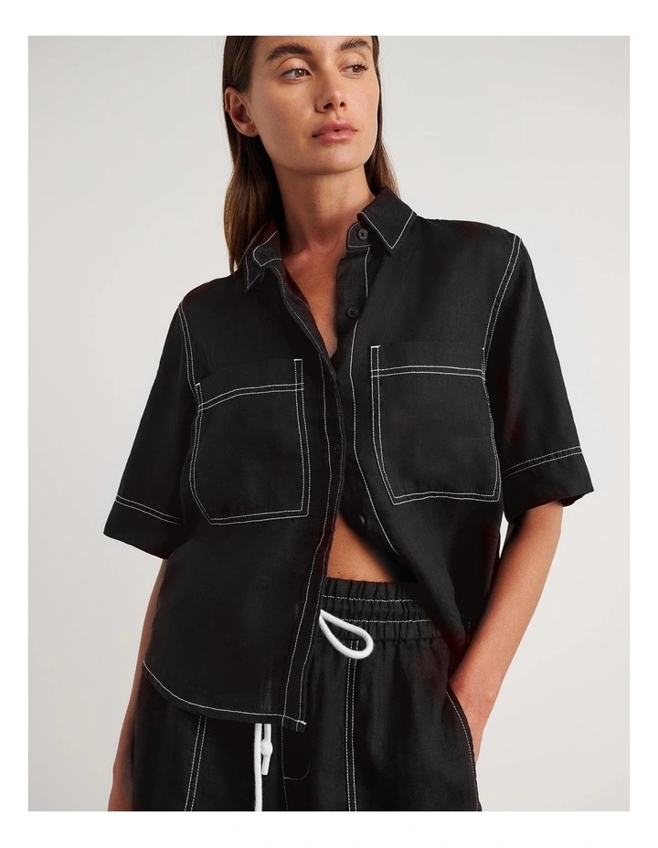 Gigi Relaxed Short Sleeve Shirt in Black image 5