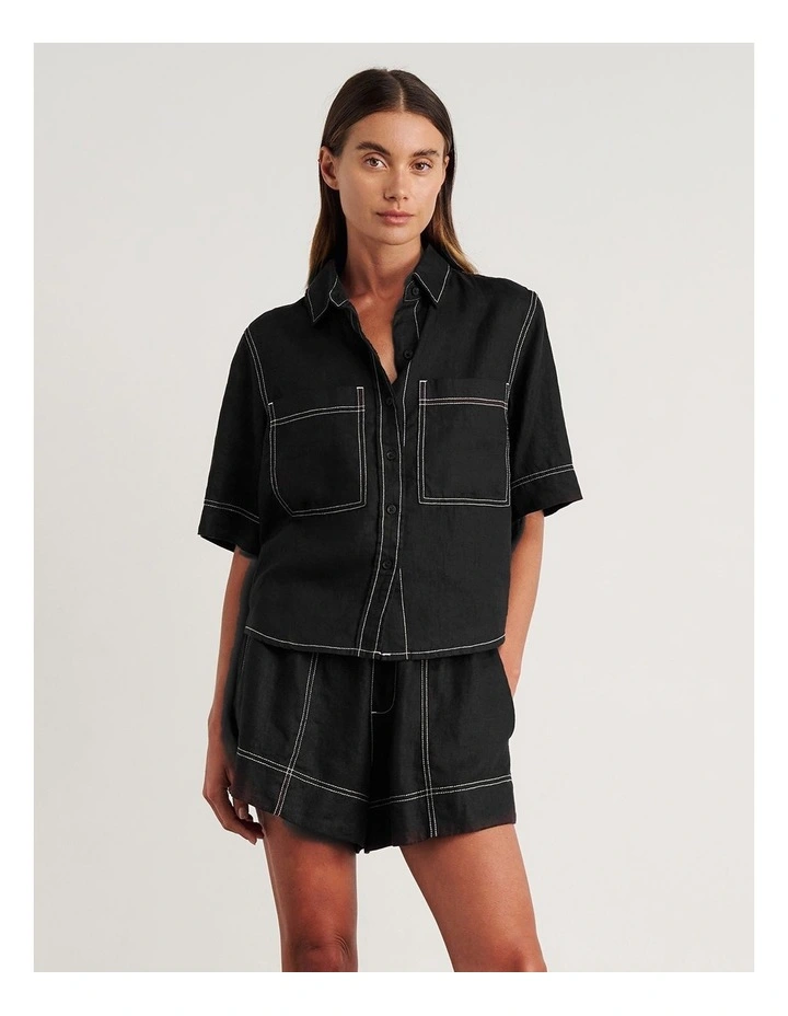 Gigi Relaxed Short Sleeve Shirt in Black image 6