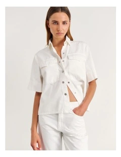 Carrie Denim Short Sleeve Shirt in White