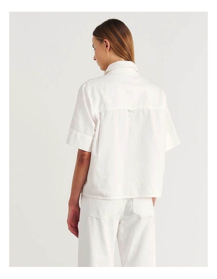 Carrie Denim Short Sleeve Shirt in White image 2