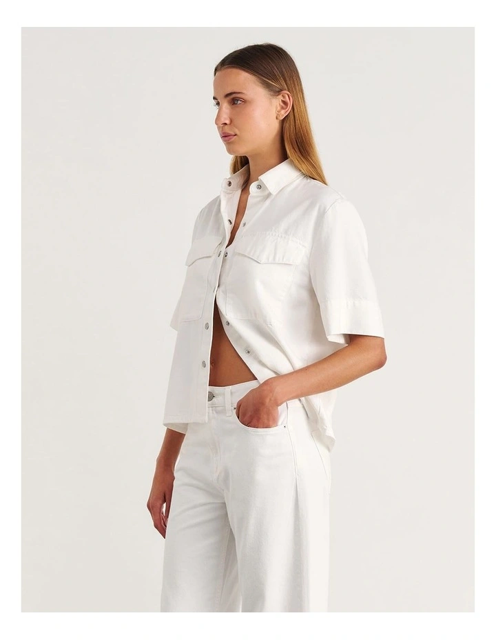 Carrie Denim Short Sleeve Shirt in White image 3