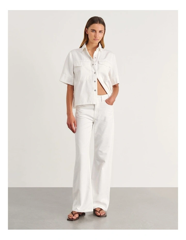 Carrie Denim Short Sleeve Shirt in White image 4