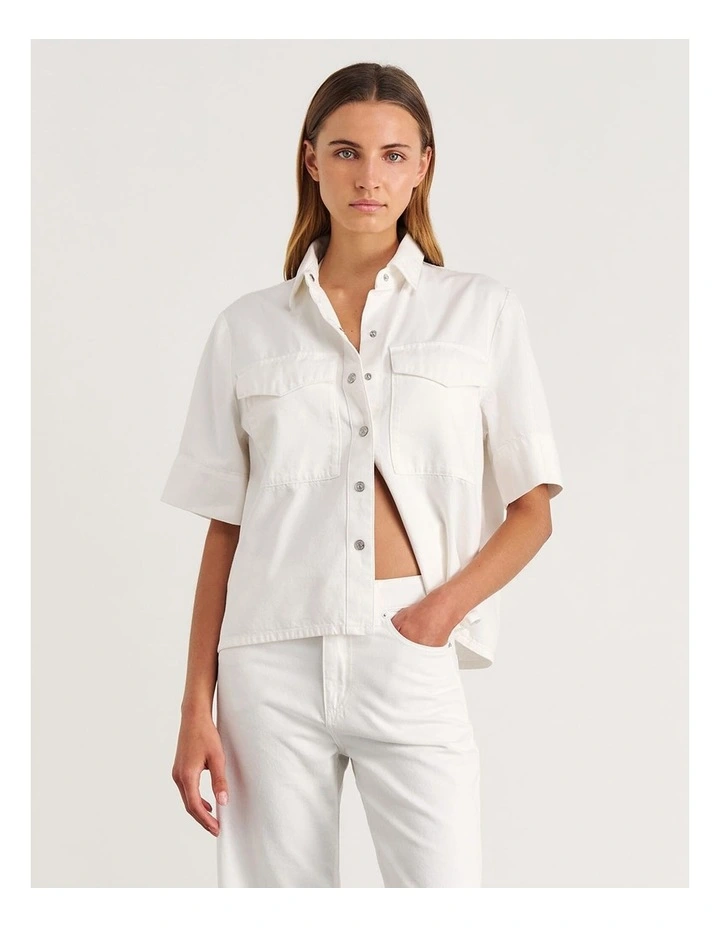Carrie Denim Short Sleeve Shirt in White image 5