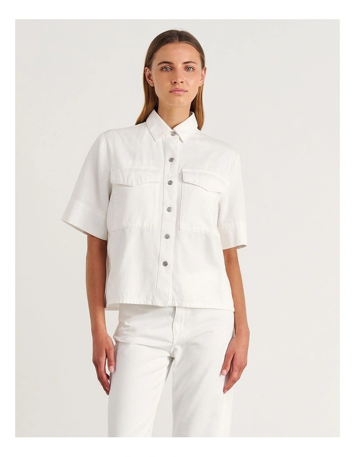 Carrie Denim Short Sleeve Shirt in White image 7