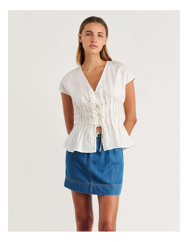 Delphine Pintuck Linen Blouse in White image 1