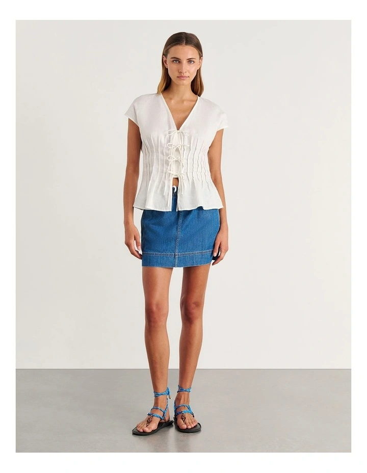 Delphine Pintuck Linen Blouse in White image 4