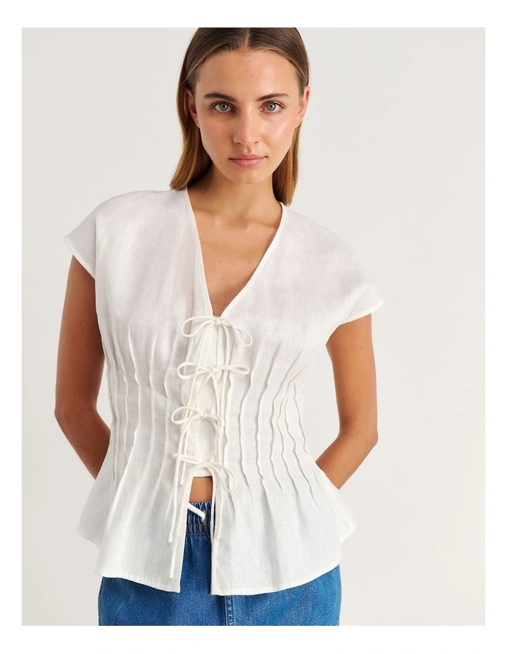 Delphine Pintuck Linen Blouse in White image 5