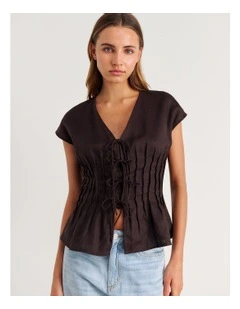 Delphine Pintuck Linen Blouse