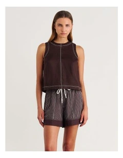 Ann Linen Open Back Top in Brown