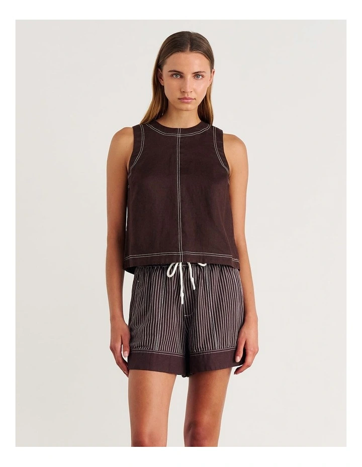 Ann Linen Open Back Top in Brown image 1