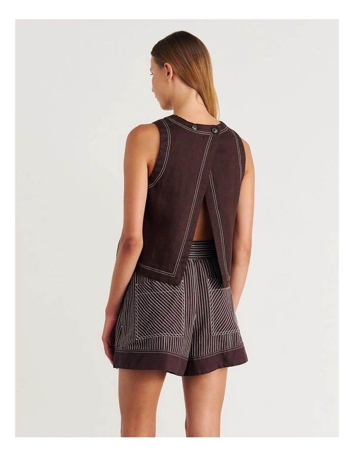 Ann Linen Open Back Top in Brown image 2