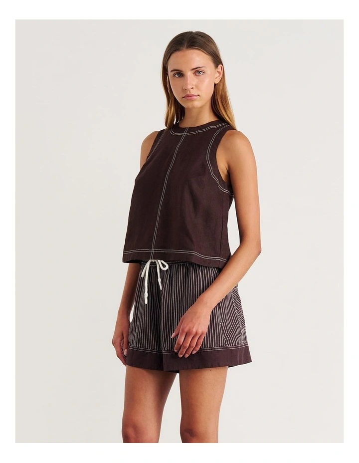 Ann Linen Open Back Top in Brown image 3