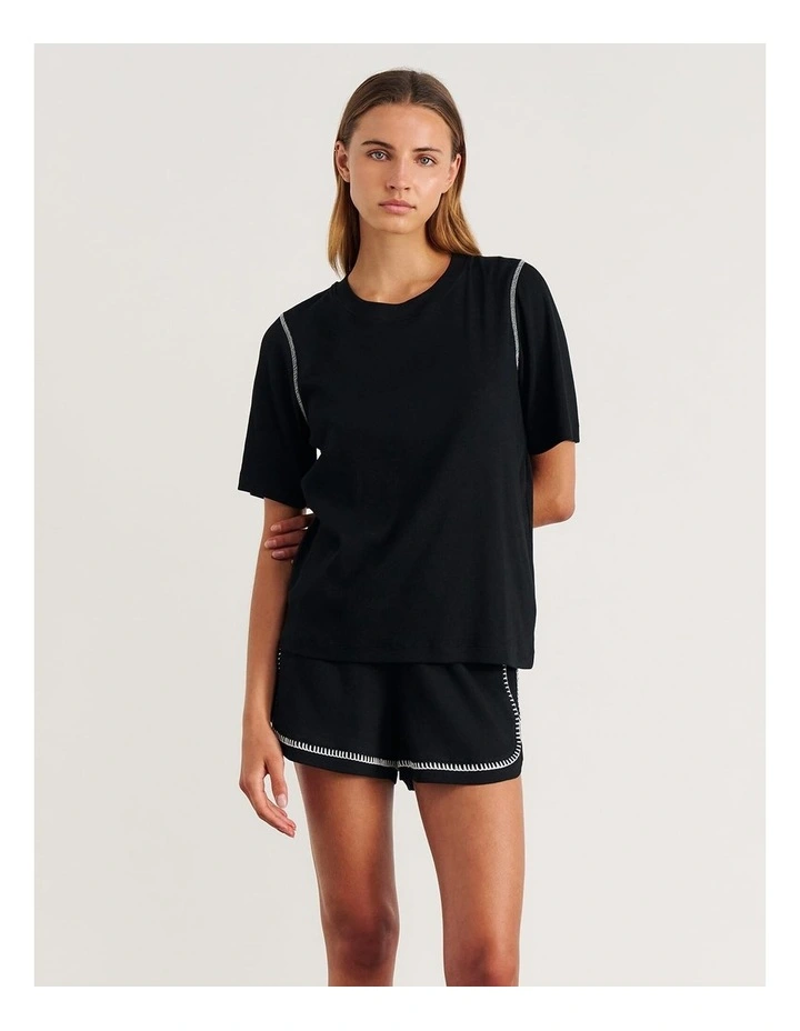 Celina Blanket Stitch Tee in Black image 1