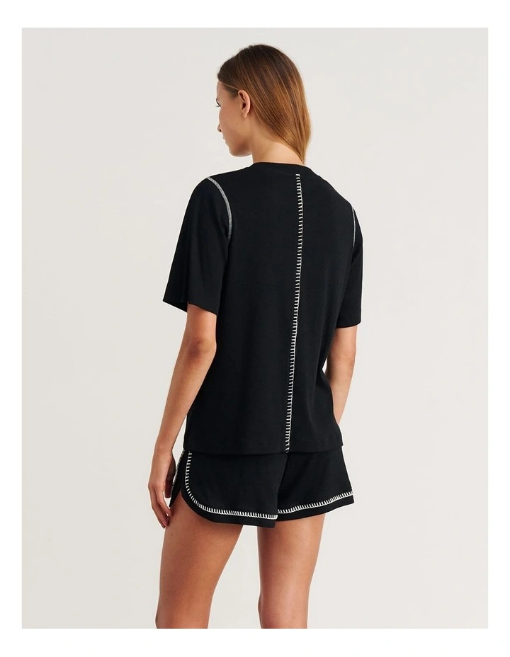 Celina Blanket Stitch Tee in Black image 2