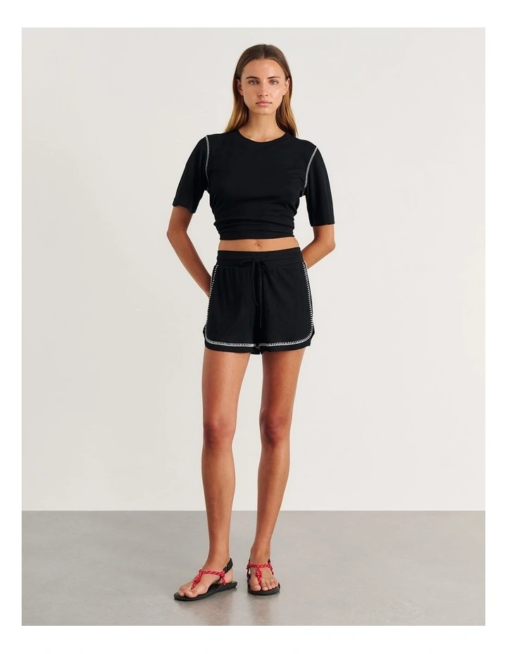 Celina Blanket Stitch Tee in Black image 3