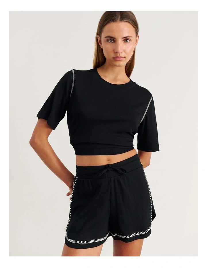 Celina Blanket Stitch Tee in Black image 4