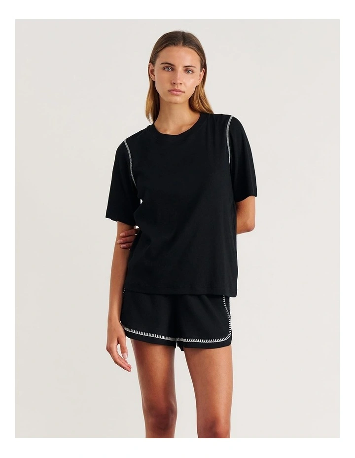 Celina Blanket Stitch Tee in Black image 4