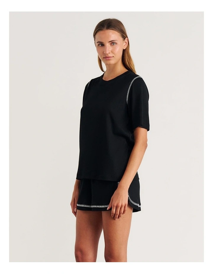 Celina Blanket Stitch Tee in Black image 5