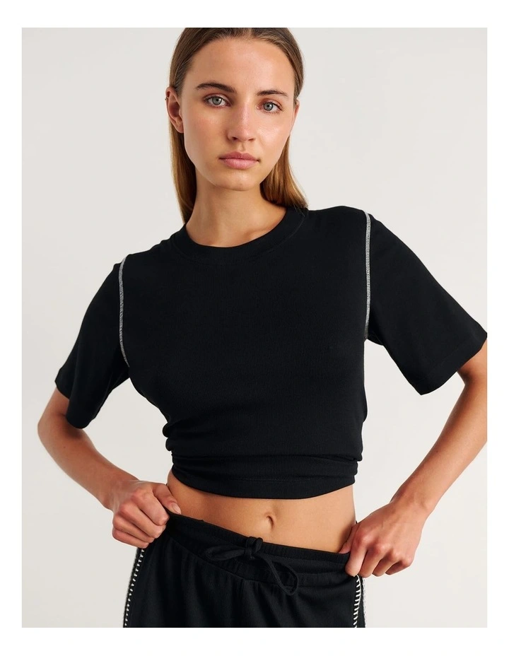 Celina Blanket Stitch Tee in Black image 6