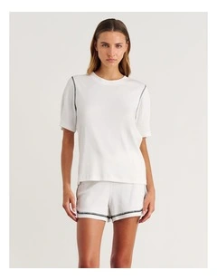 Celina Blanket Stitch Tee in White