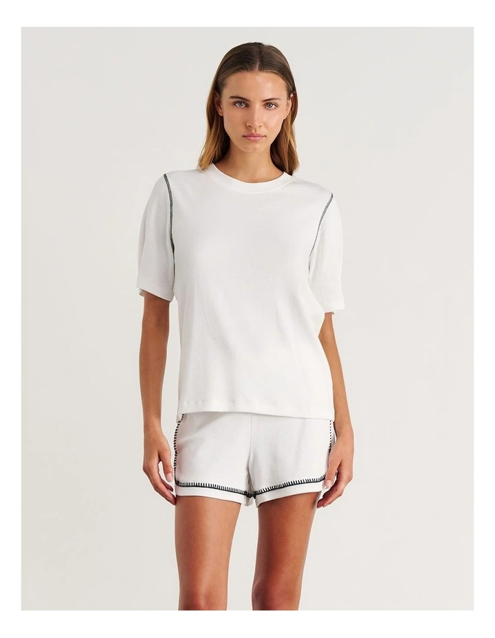 Celina Blanket Stitch Tee in White image 1