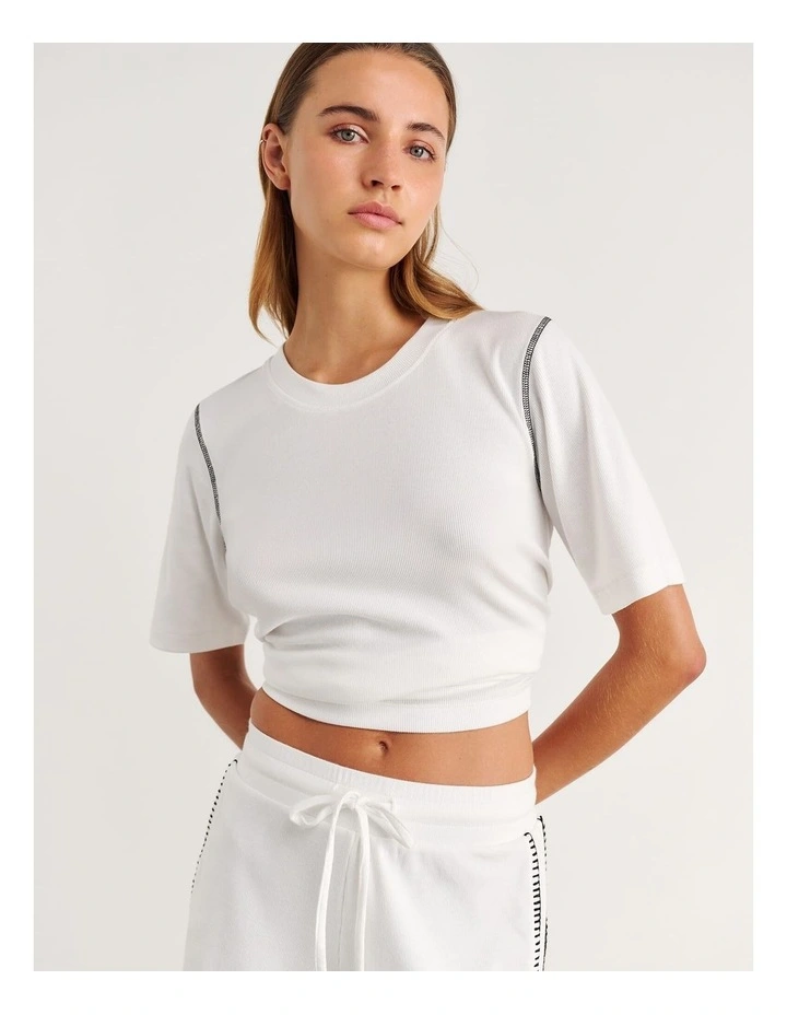 Celina Blanket Stitch Tee in White image 1