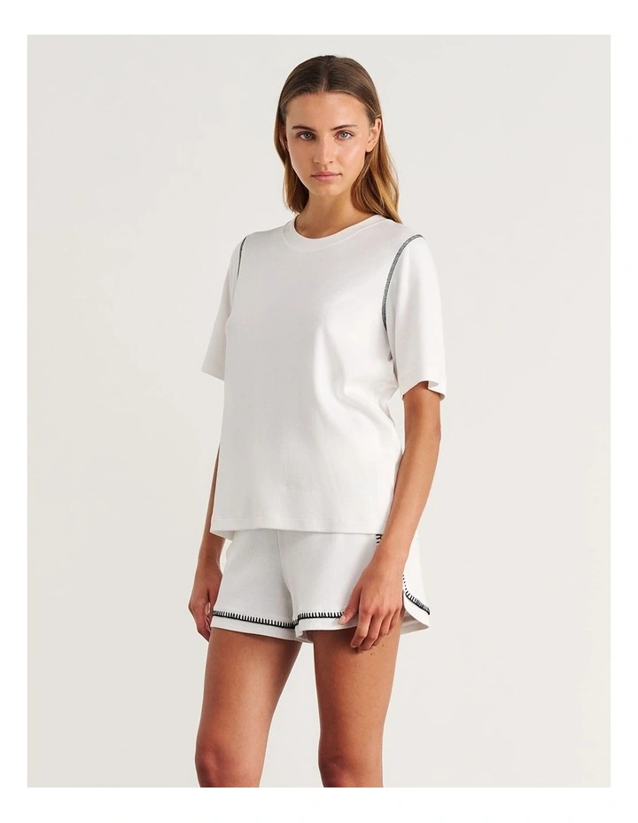 Celina Blanket Stitch Tee in White image 3