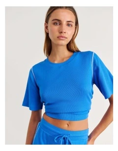 Celina Blanket Stitch Tee in Bright Blue