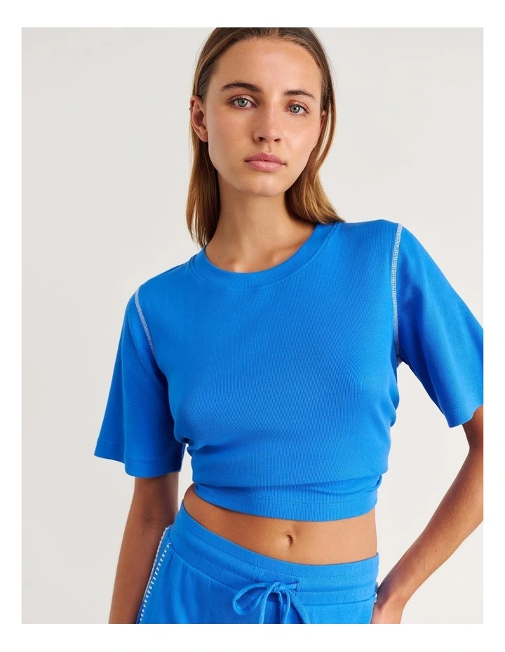 Celina Blanket Stitch Tee in Bright Blue image 1