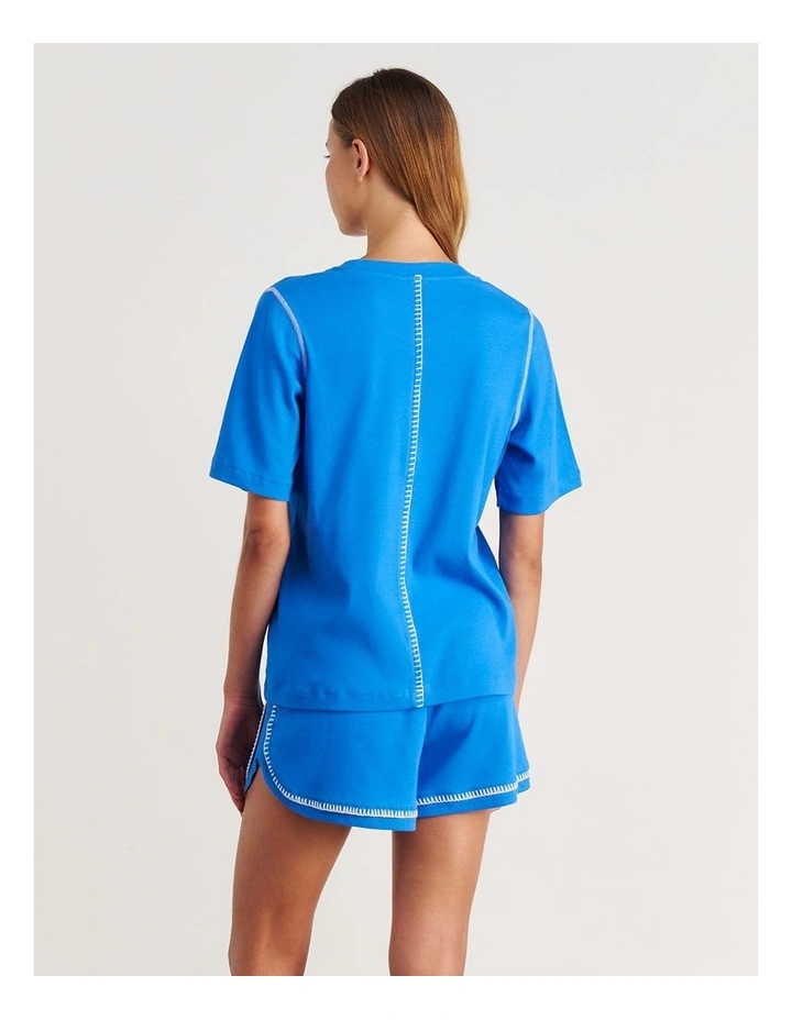 Celina Blanket Stitch Tee in Bright Blue image 2