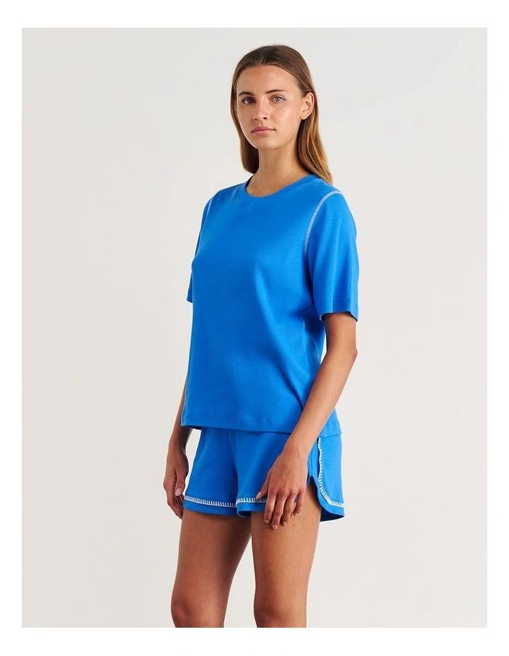 Celina Blanket Stitch Tee in Bright Blue image 3