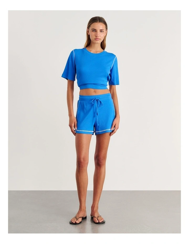 Celina Blanket Stitch Tee in Bright Blue image 4