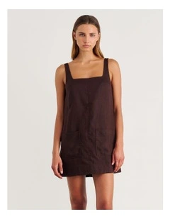 Kayla Linen Mini Dress in Brown