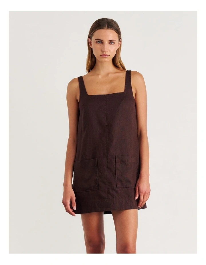 Kayla Linen Mini Dress in Brown image 1