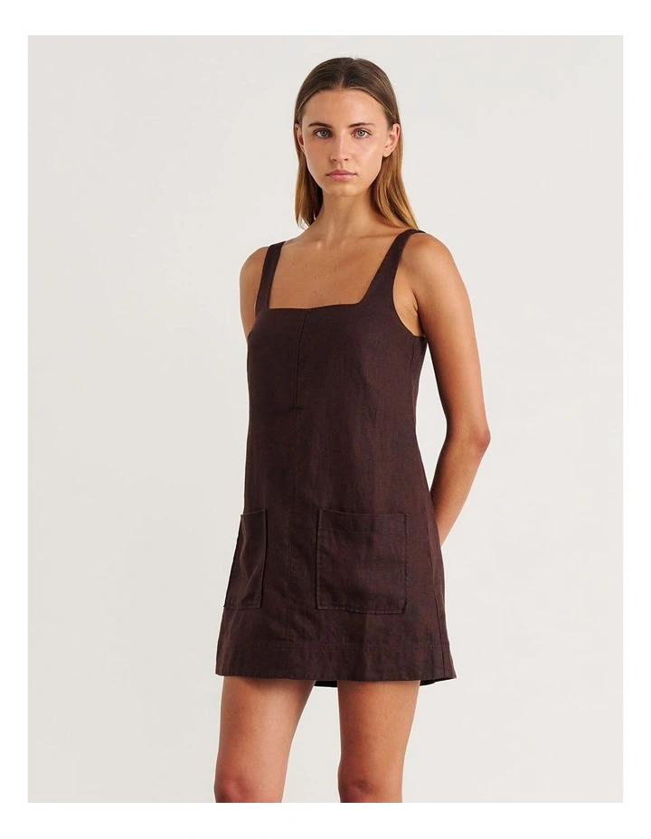Kayla Linen Mini Dress in Brown image 3