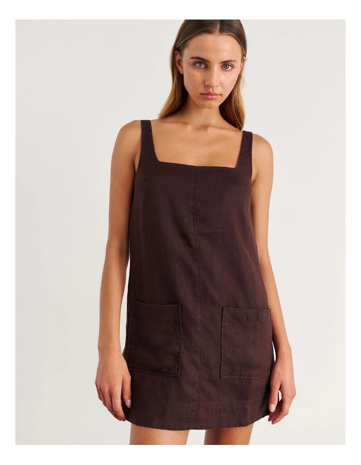 Kayla Linen Mini Dress in Brown image 4