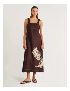 Roam Linen Maxi Dress in Brown Multi