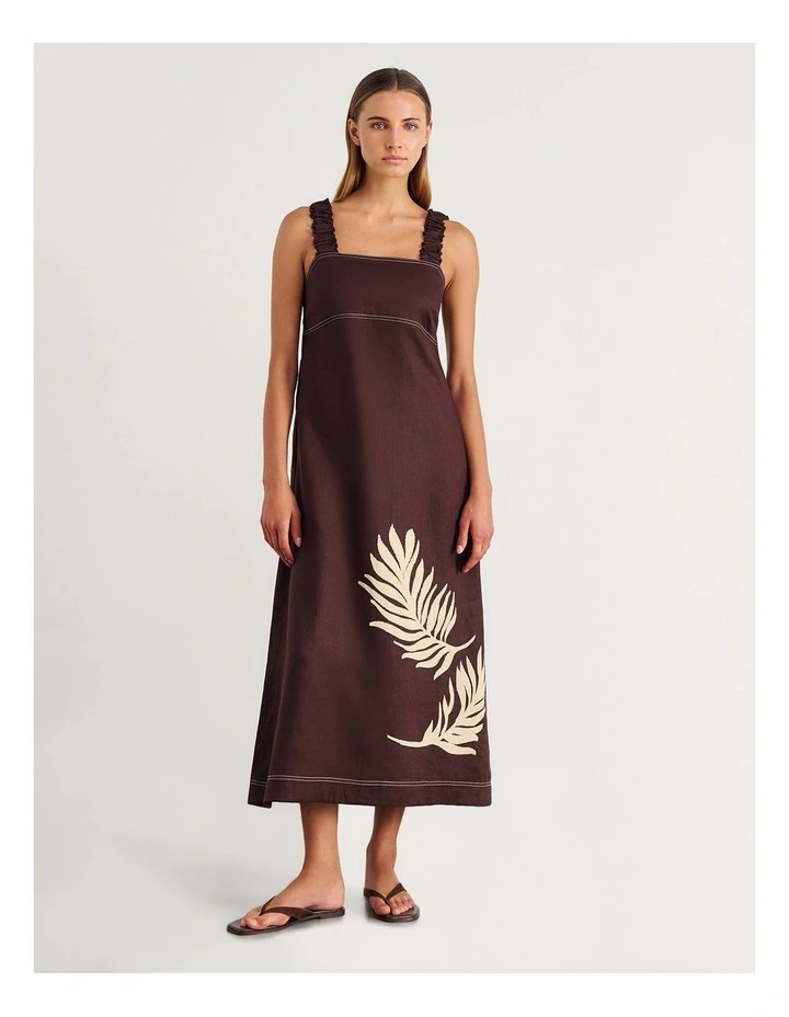 Roam Linen Maxi Dress in Brown Multi image 1