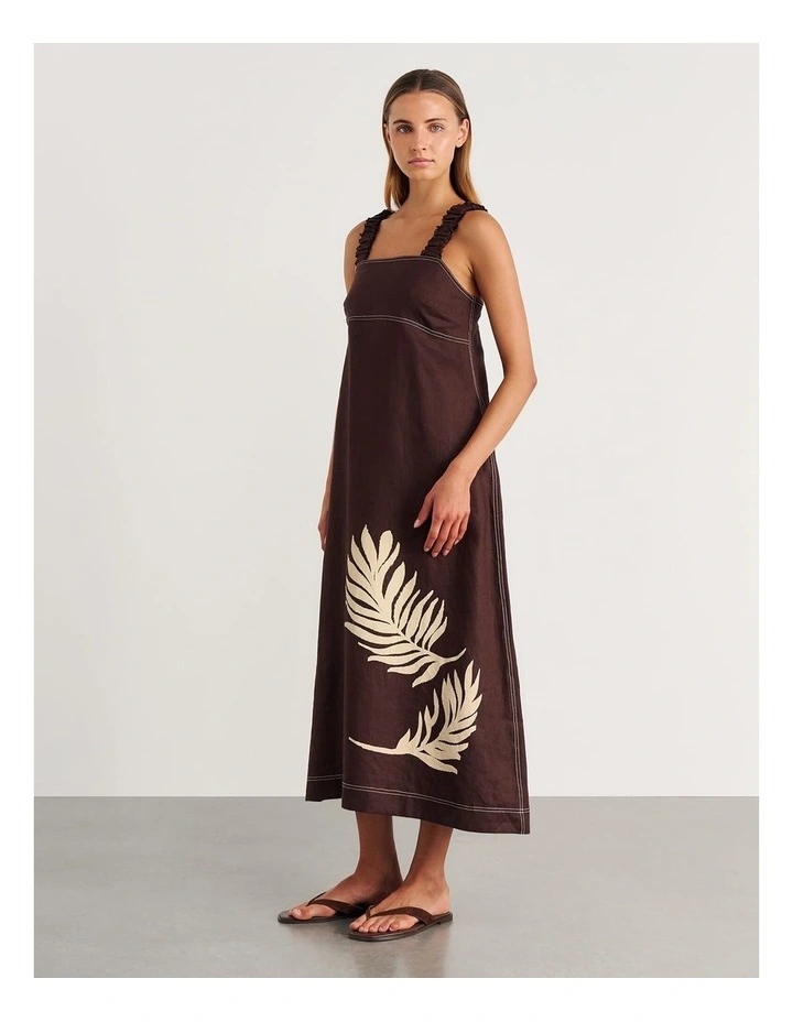 Roam Linen Maxi Dress in Brown Multi image 3