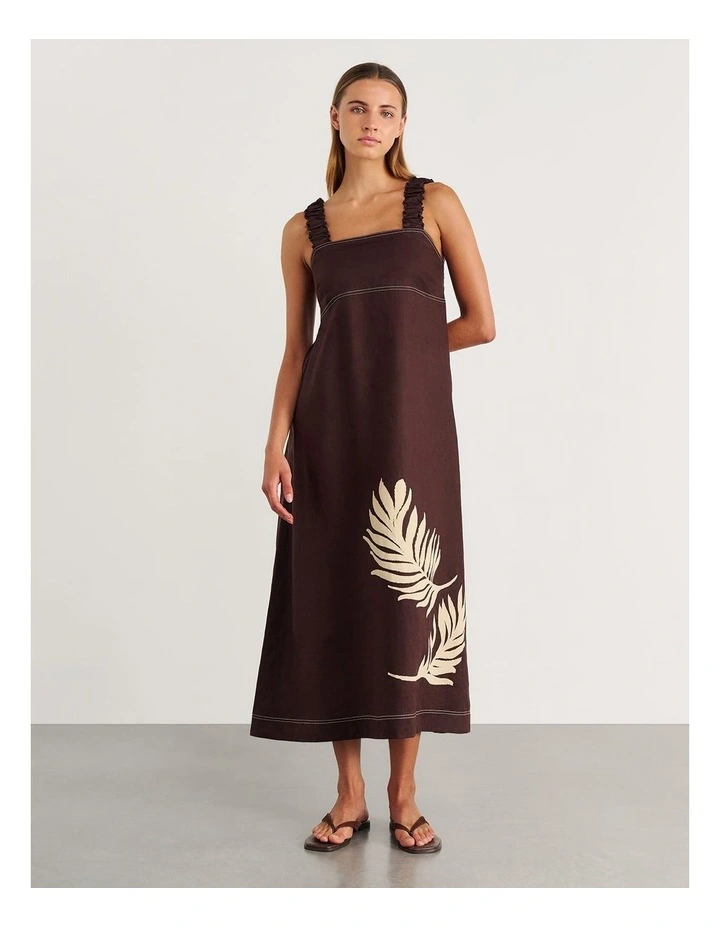 Roam Linen Maxi Dress in Brown Multi image 4