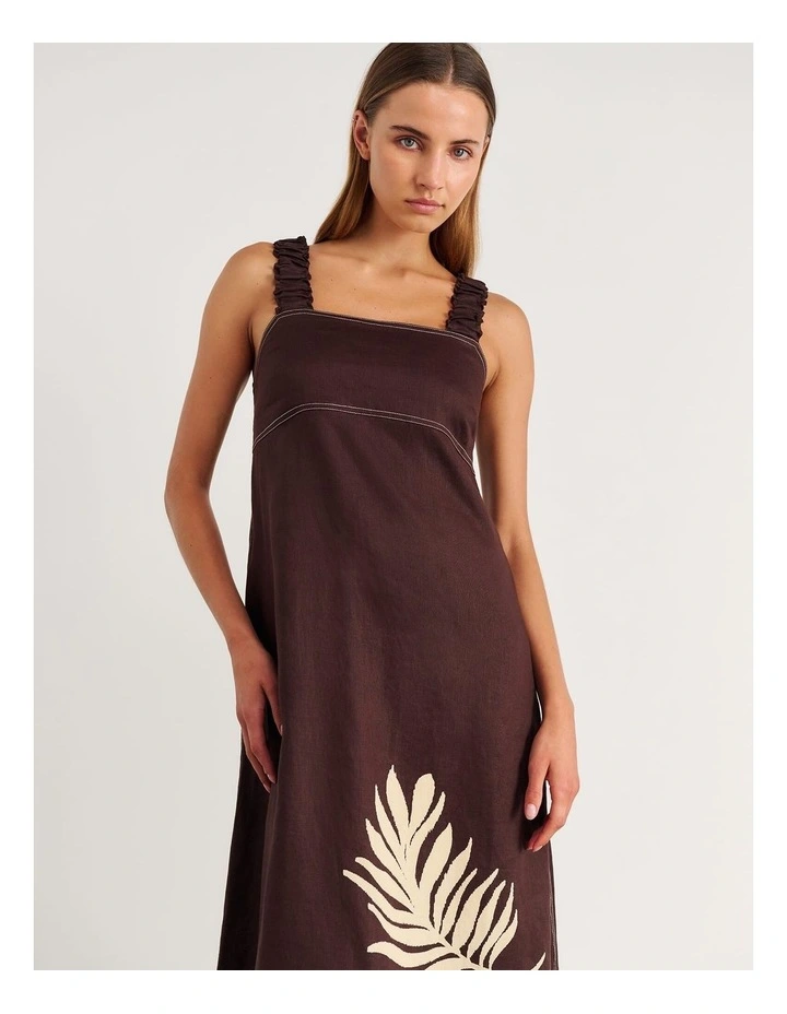 Roam Linen Maxi Dress in Brown Multi image 5